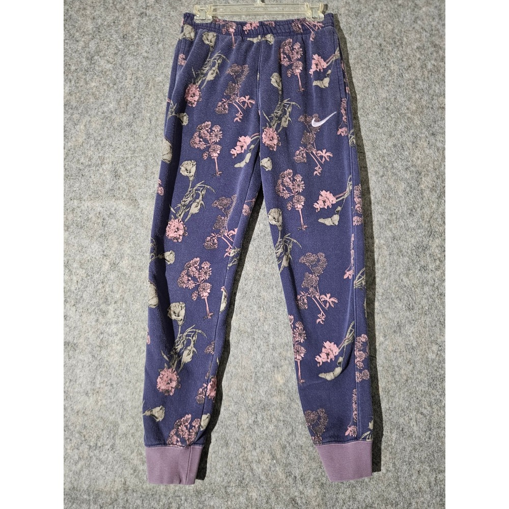 Nike Sweatpants Women Purple Floral Fleece Drawstring Small